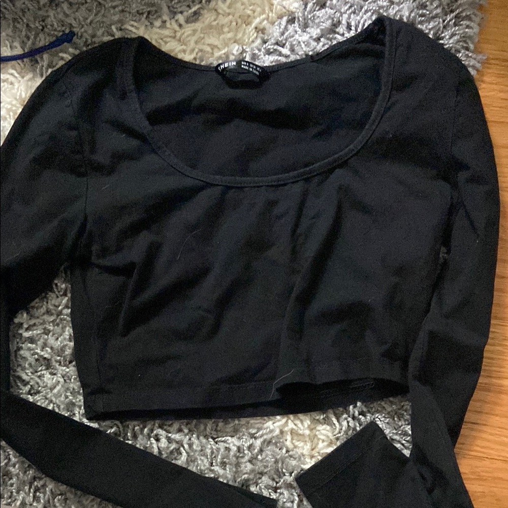 SHEIN Black Fitted Long Sleeve Crop Blouse
